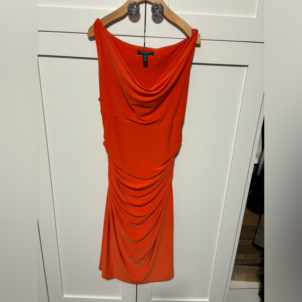 Ralph Lauren rushed lined dress EUC- size 12 orange